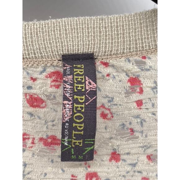 FREE PEOPLE Women's Beige Floral Print V-Neck Button-Up Long Sleeve Top SZ M - Picture 9 of 11